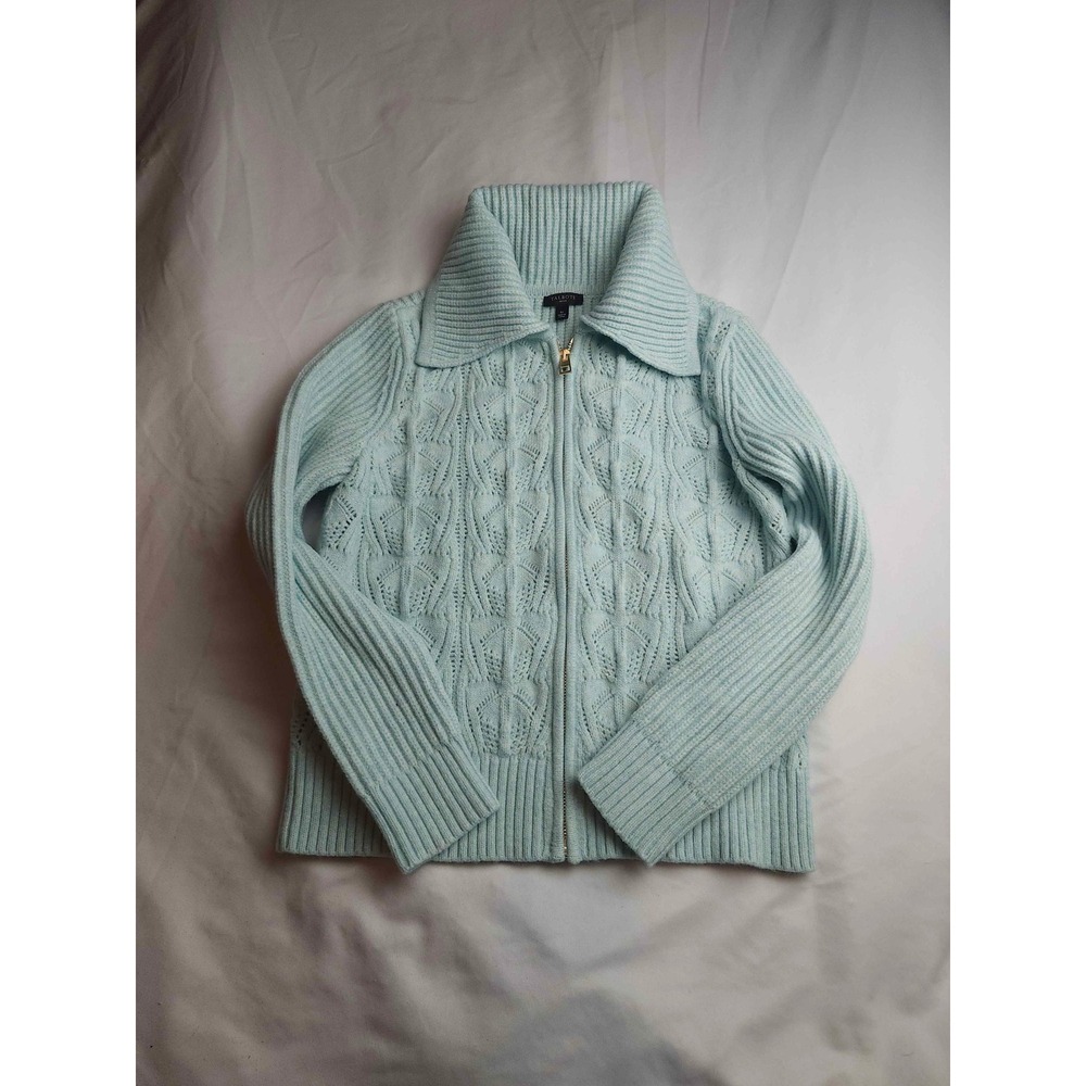Talbots Petite Light Blue Cable Knit Full Zip Cardigan Sweater Womens Size SP